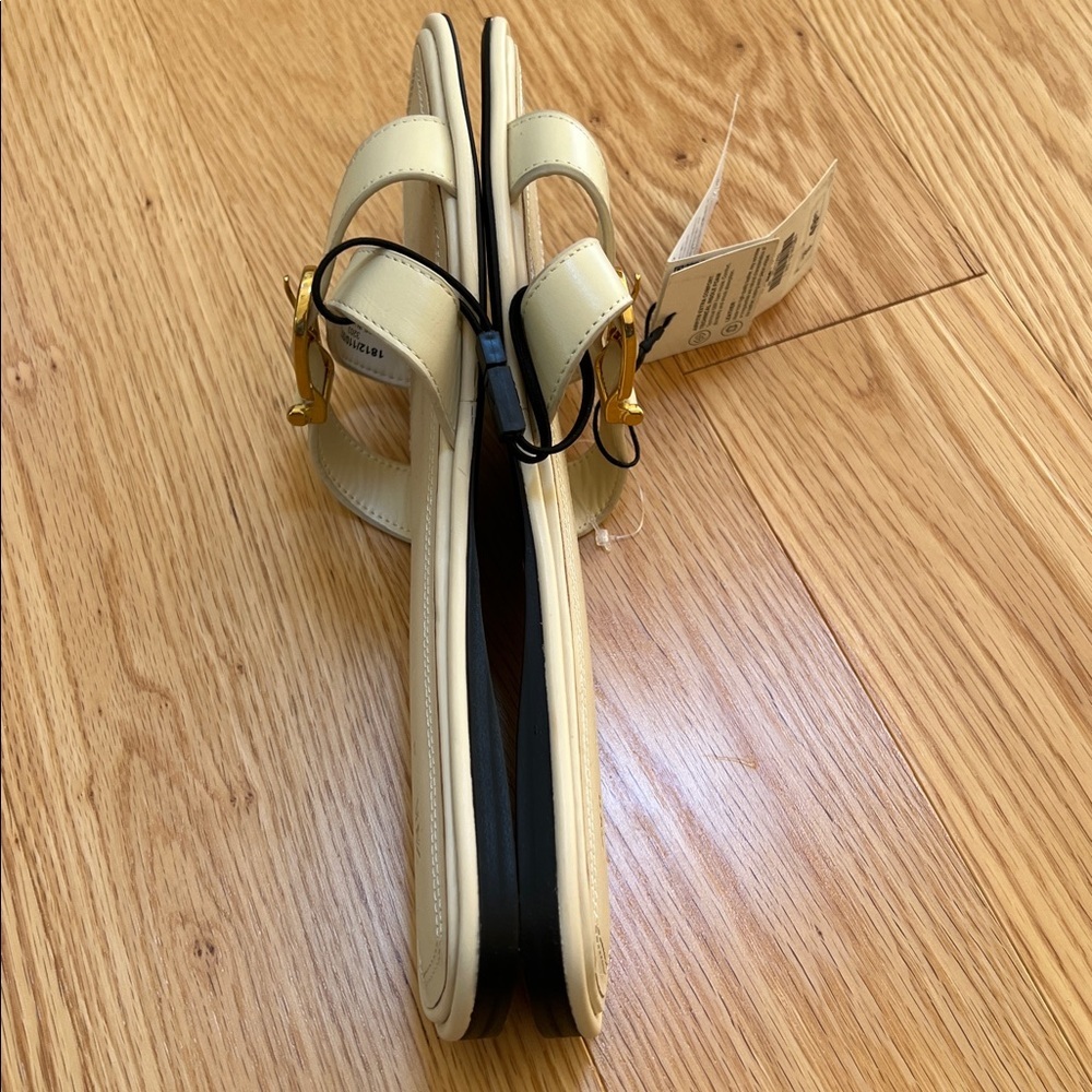 NWT! Zara Sz 38/7.5, ivory cream strappy flats with gold buckle details. - Picture 5 of 8